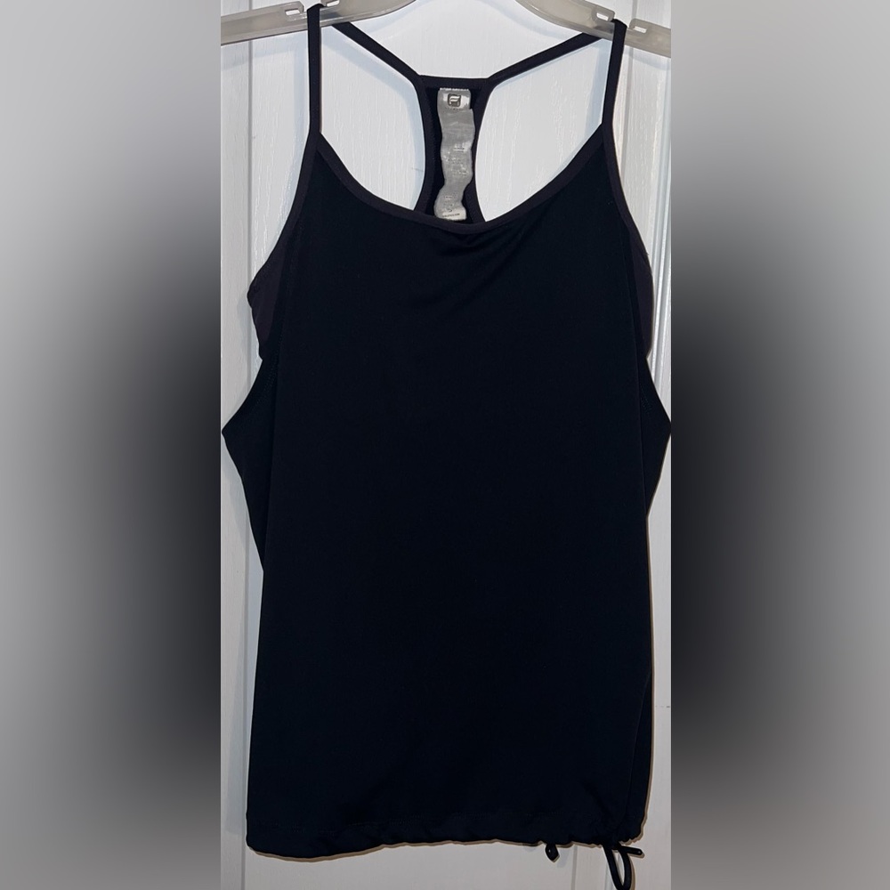 Fabletics Black Draped Loose Fit Racerback Tank Top with Built-In Bra Size S